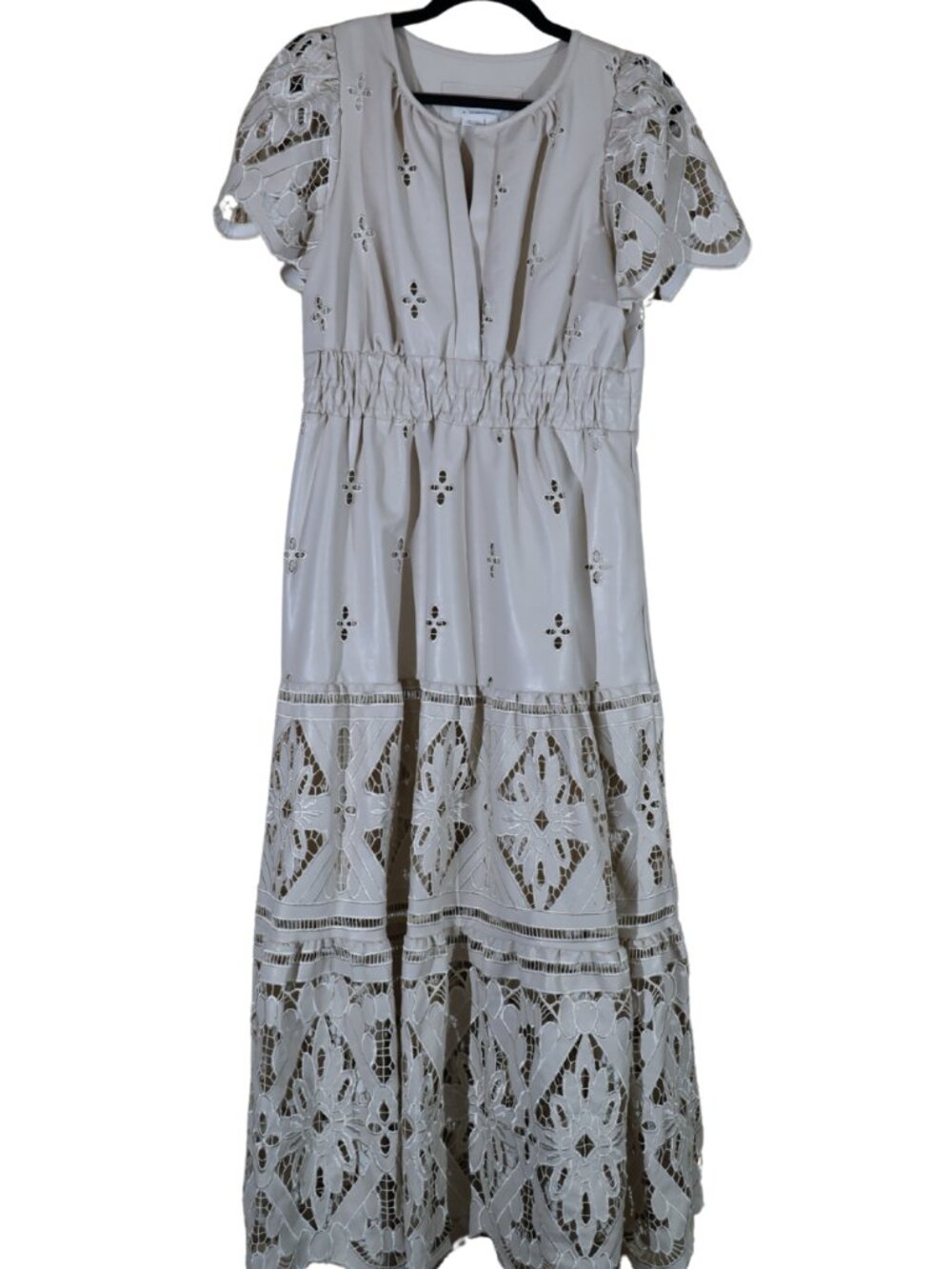 Anthropologie The Somerset Maxi Dress Faux Leather Embroidered Sand MP